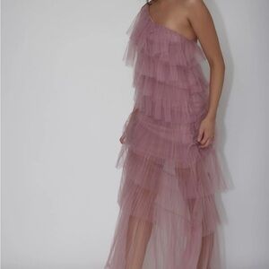 Elegant One-Shoulder Pink Tulle Dress